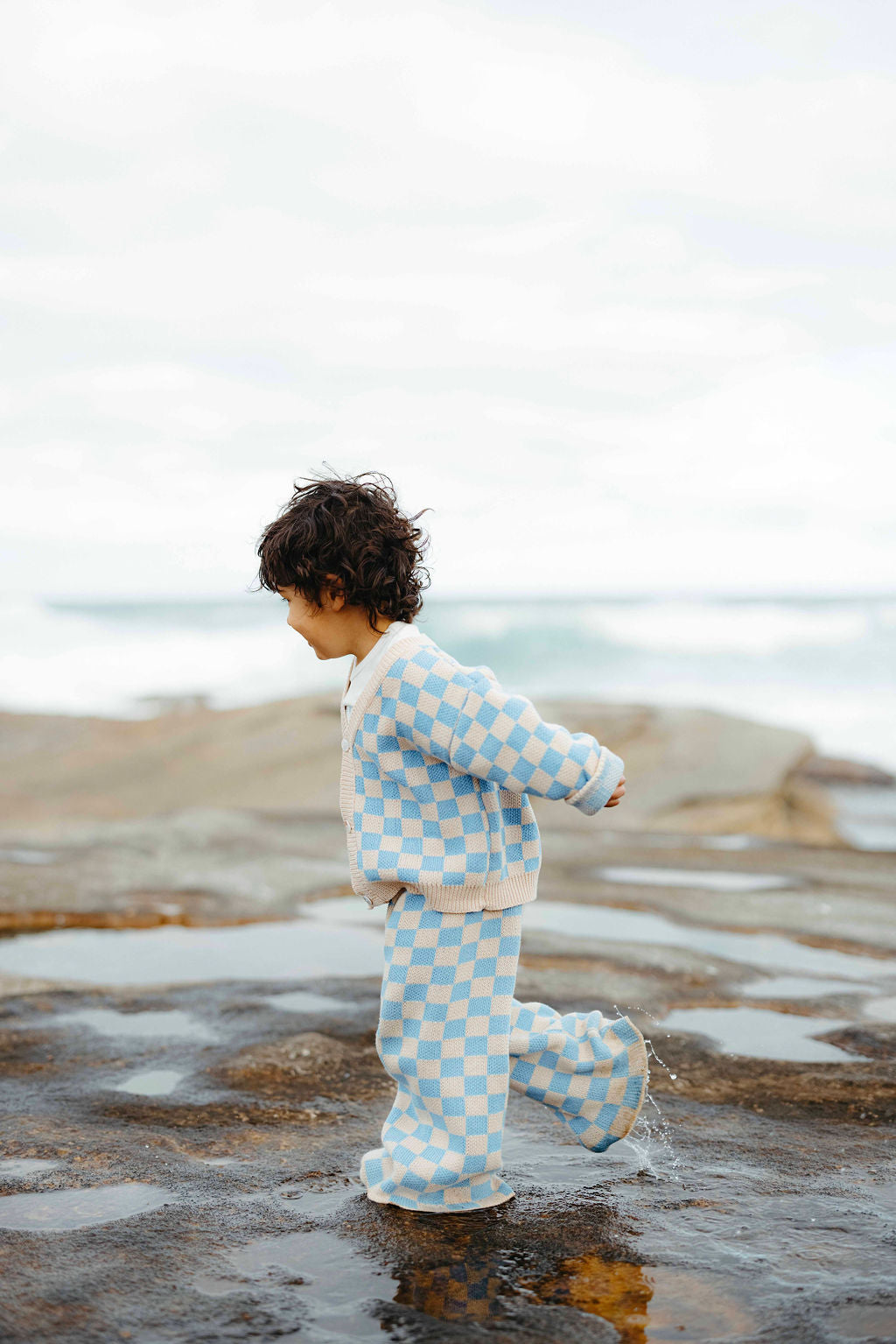 Checkered Knit Pants - Blue Wave
