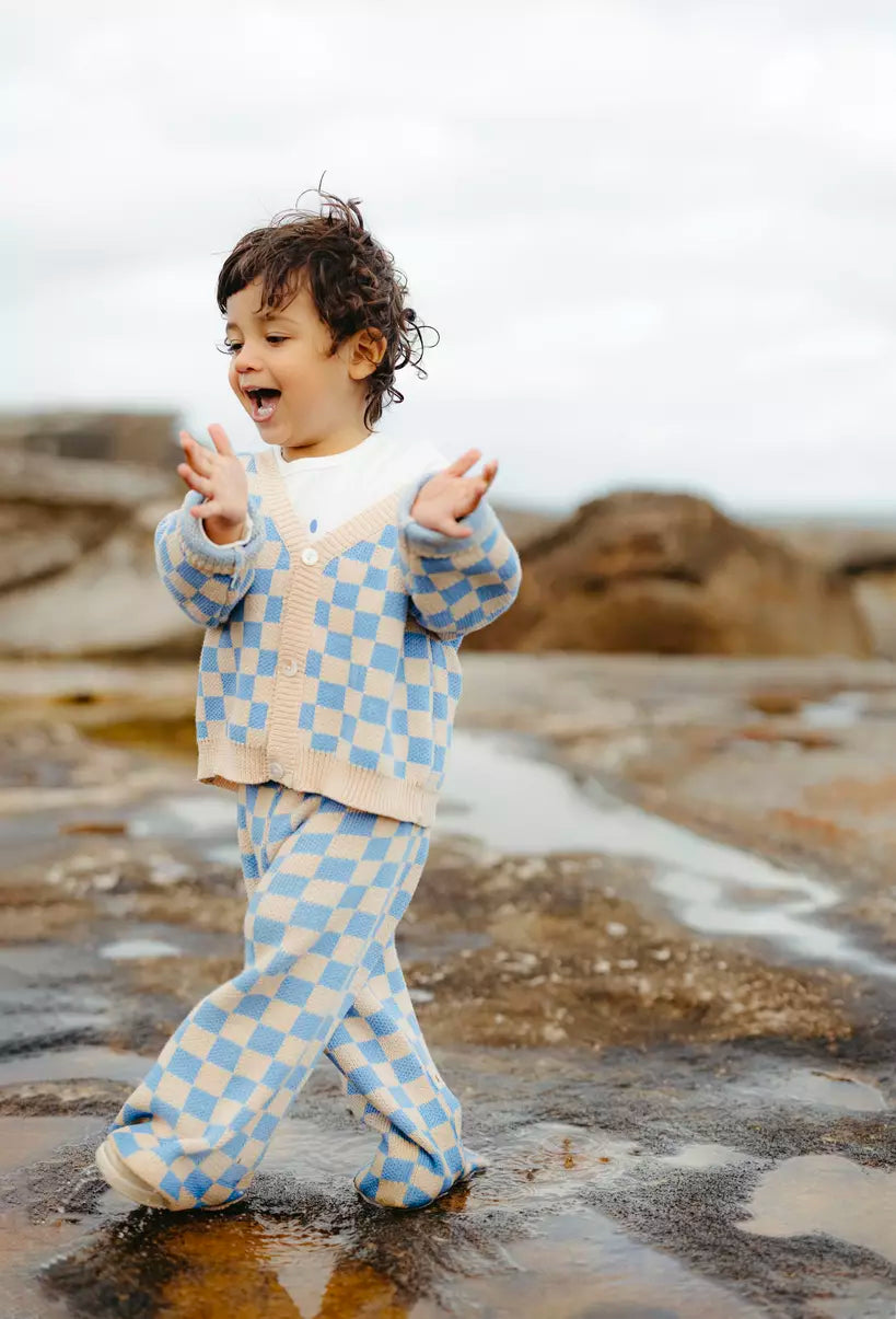 Checkered Knit Pants - Blue Wave