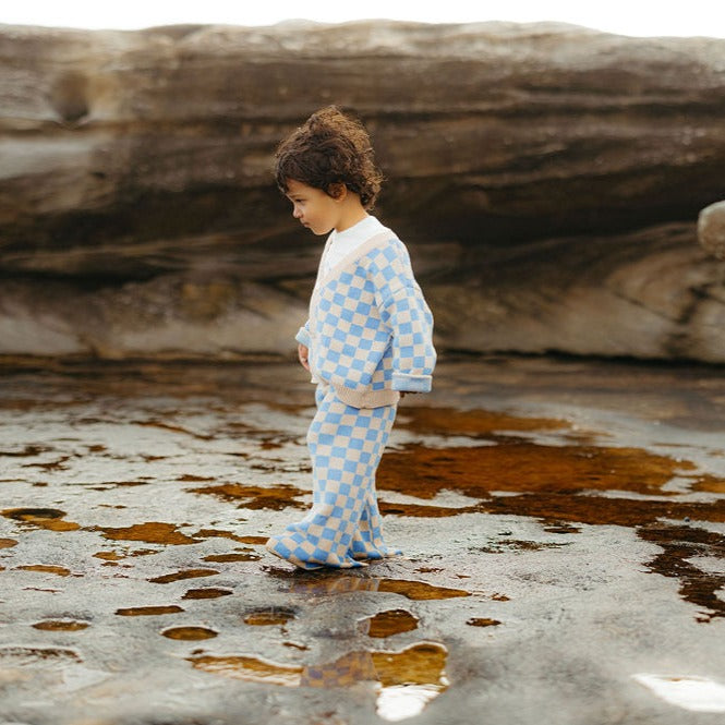 Checkered Knit Pants - Blue Wave