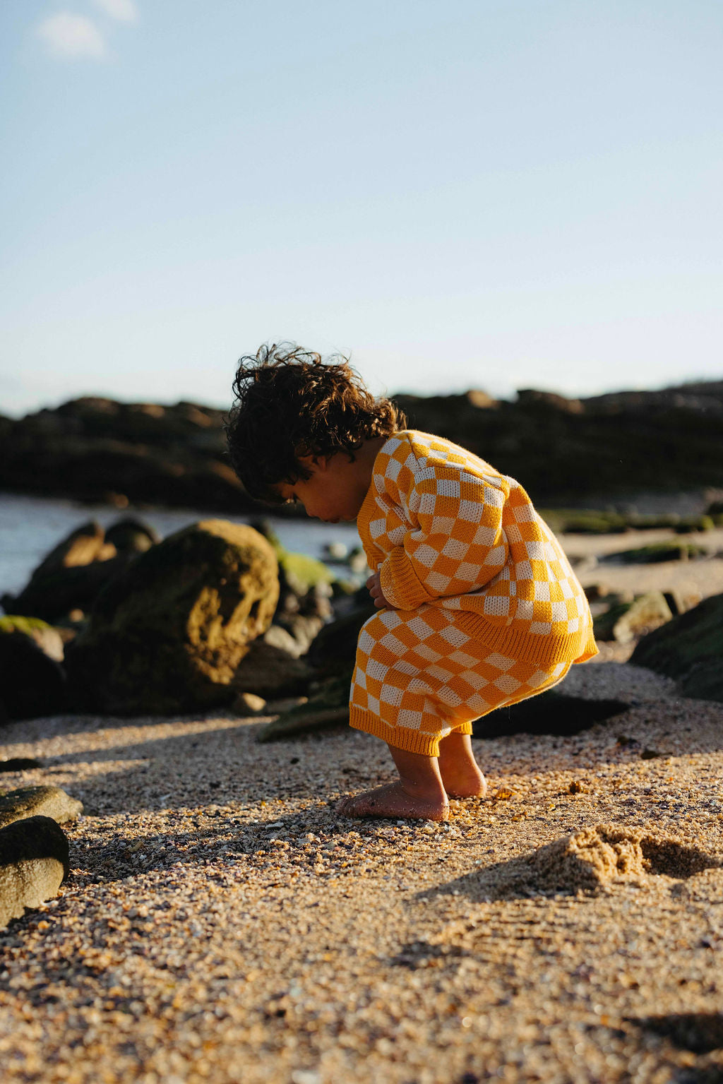 Checkered Knit Cardigan - Sunset Yellow