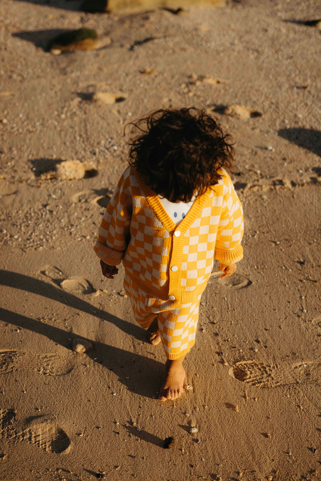 Checkered Knit Cardigan - Sunset Yellow