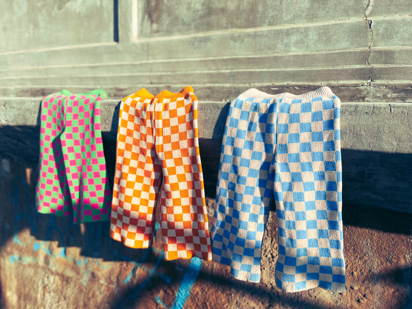 Checkered Knit Pants - Blue Wave