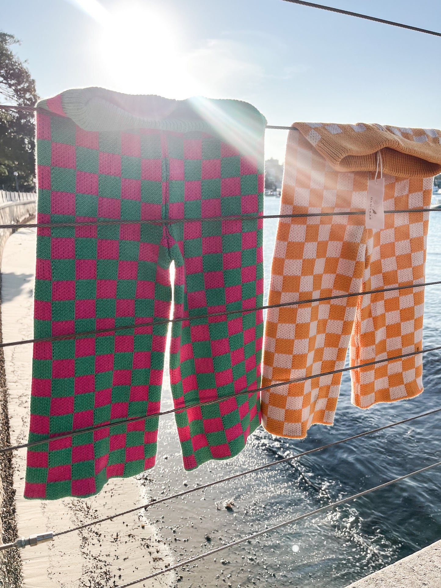 Checkered Knit Pants - Watermelon