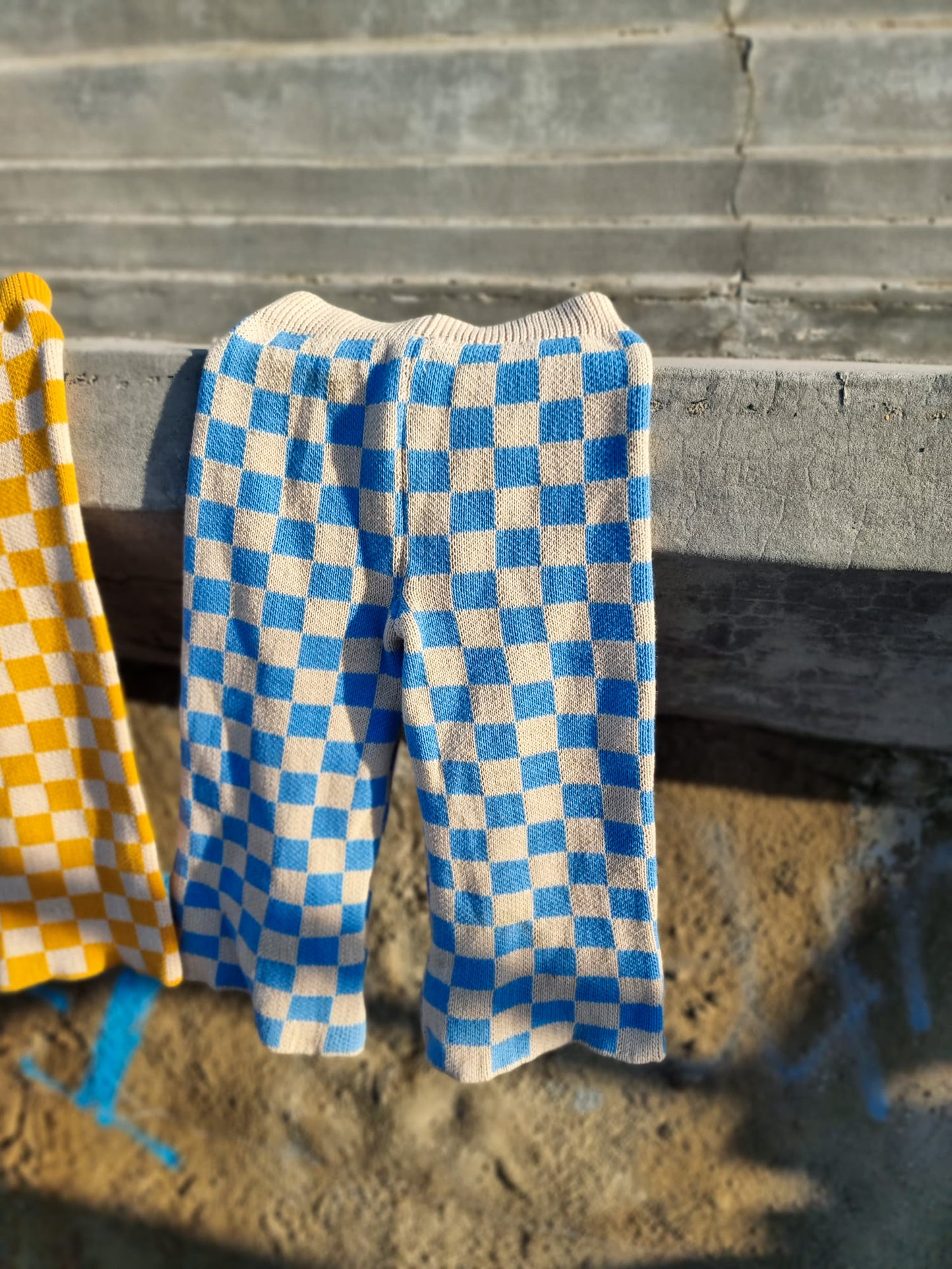 Checkered Knit Pants - Blue Wave