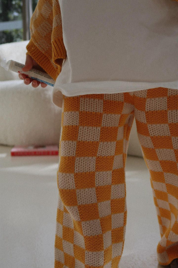 Checkered Knit Pants - Sunset Yellow