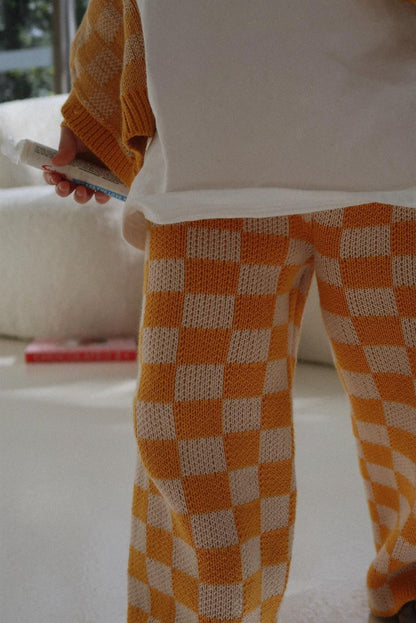 Checkered Knit Pants - Sunset Yellow