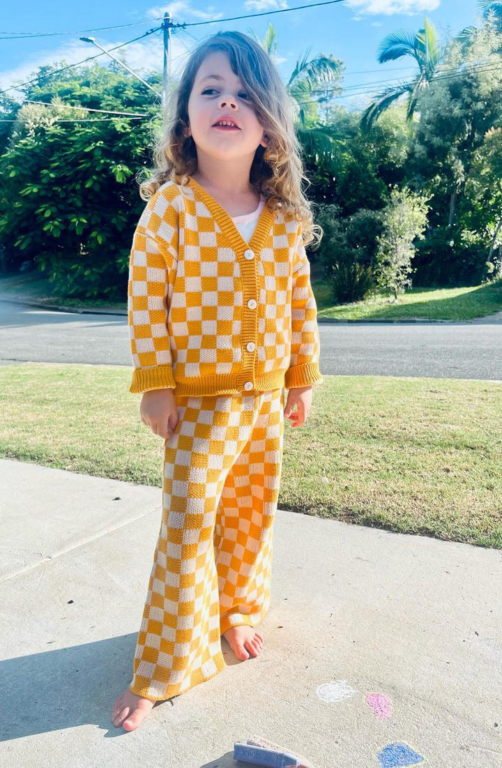 Checkered Knit Pants - Sunset Yellow