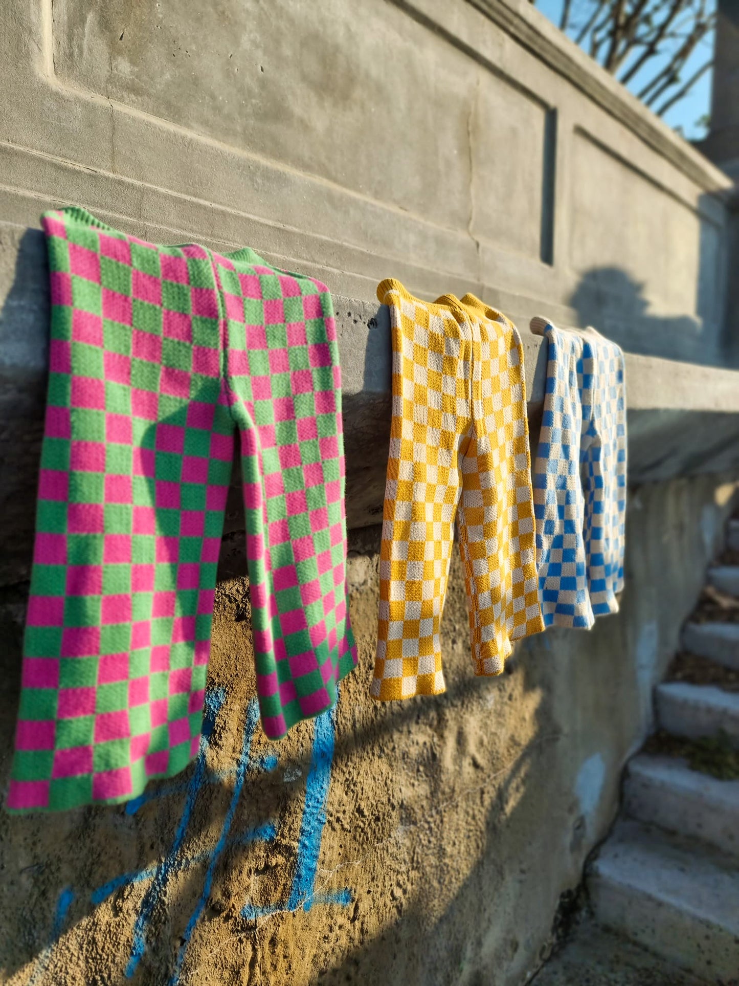 Checkered Knit Pants - Watermelon