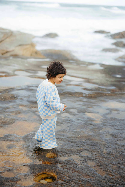 Checkered Knit Cardigan - Blue Wave