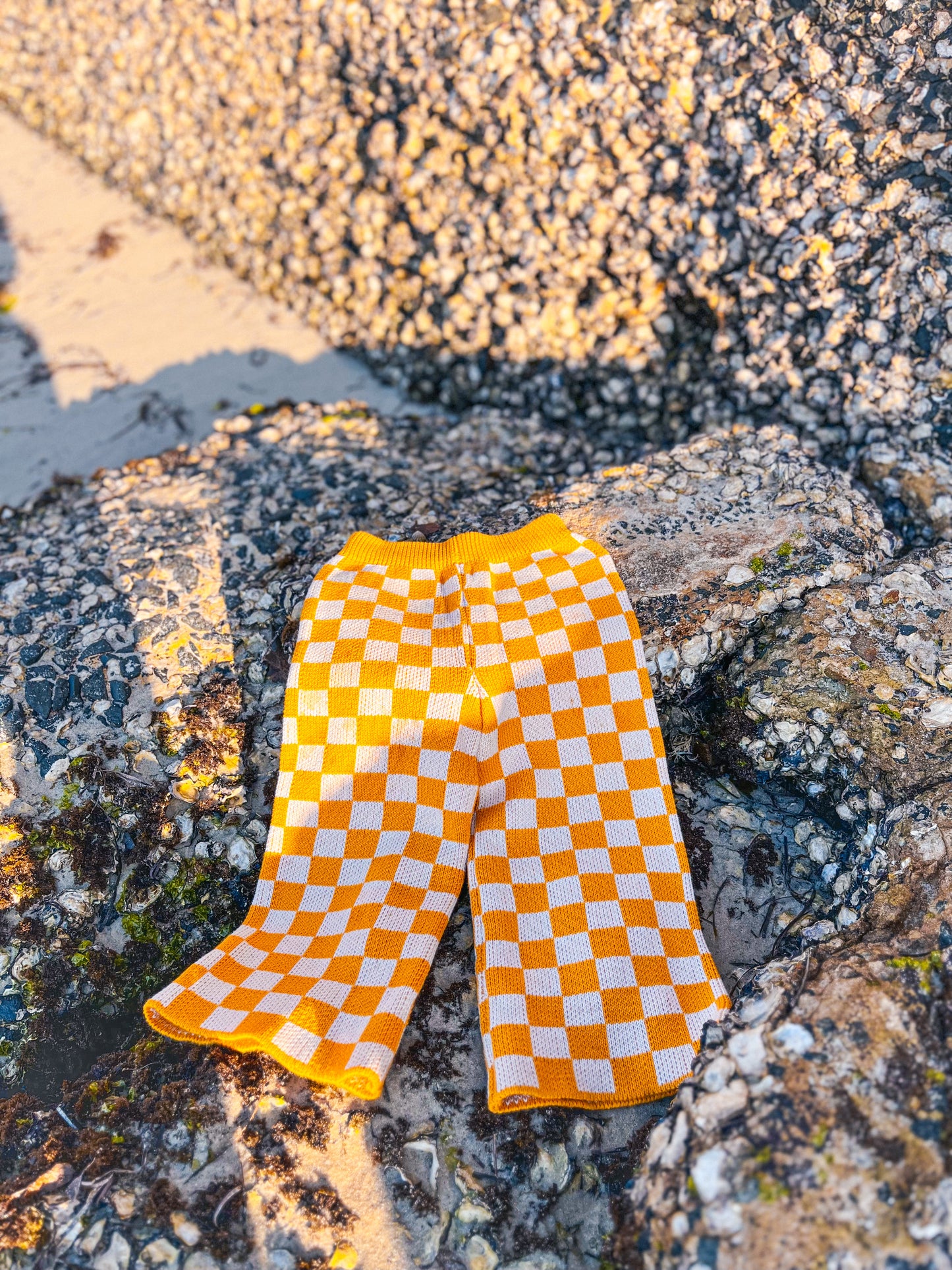 Checkered Knit Pants - Sunset Yellow