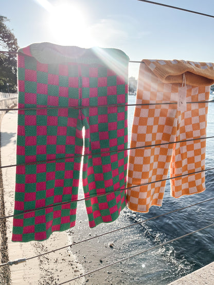 Checkered Knit Pants - Watermelon