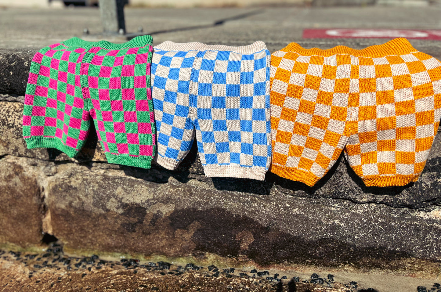 Checkered Knit Shorts - Blue Wave