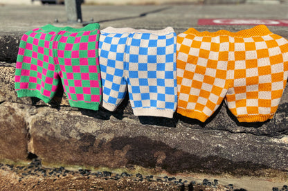 Checkered Knit Shorts - Blue Wave