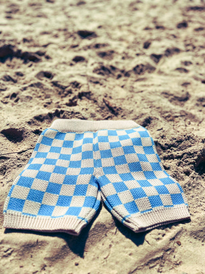 Checkered Knit Shorts - Blue Wave