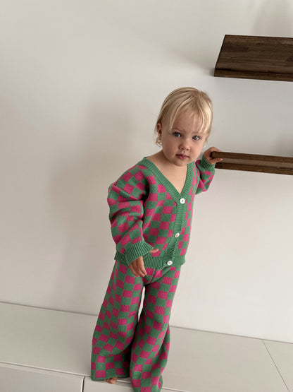 Checkered Knit Pants - Watermelon