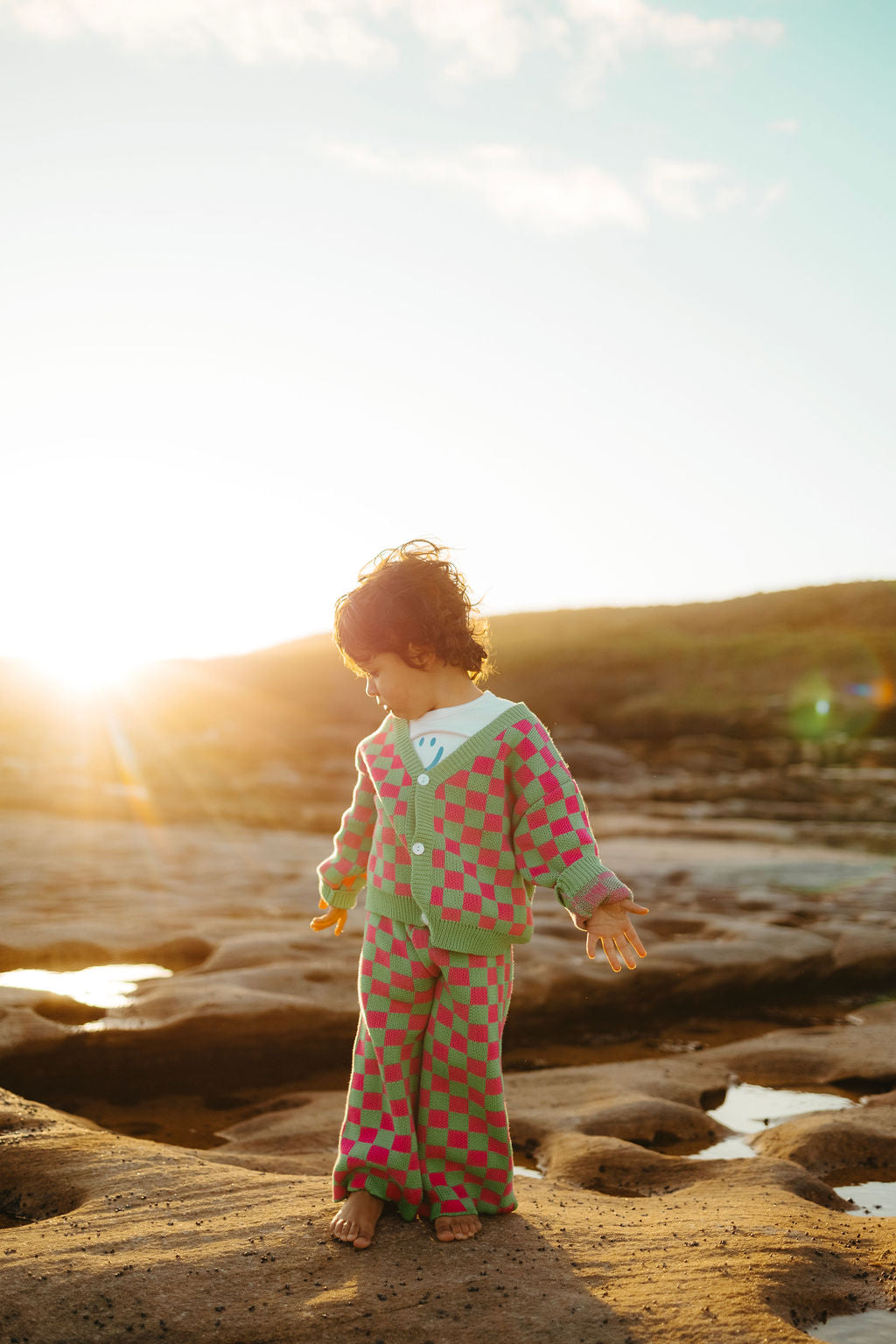 Checkered Knit Pants - Watermelon