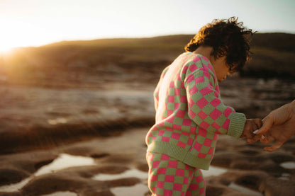 Checkered Knit Cardigan - Watermelon