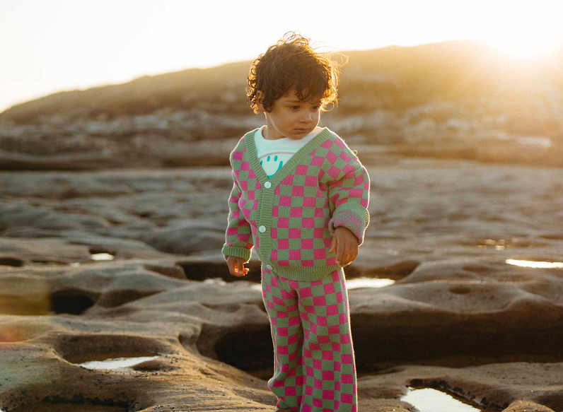 Checkered Knit Cardigan - Watermelon